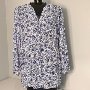 Zara Woman Floral Long Balloon Sleeve Tunic Top Size Small Brunch Chic